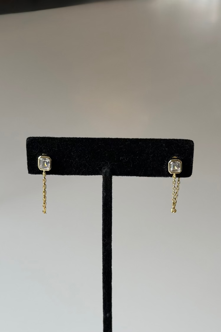 Square Bezel Drop Chain Studs