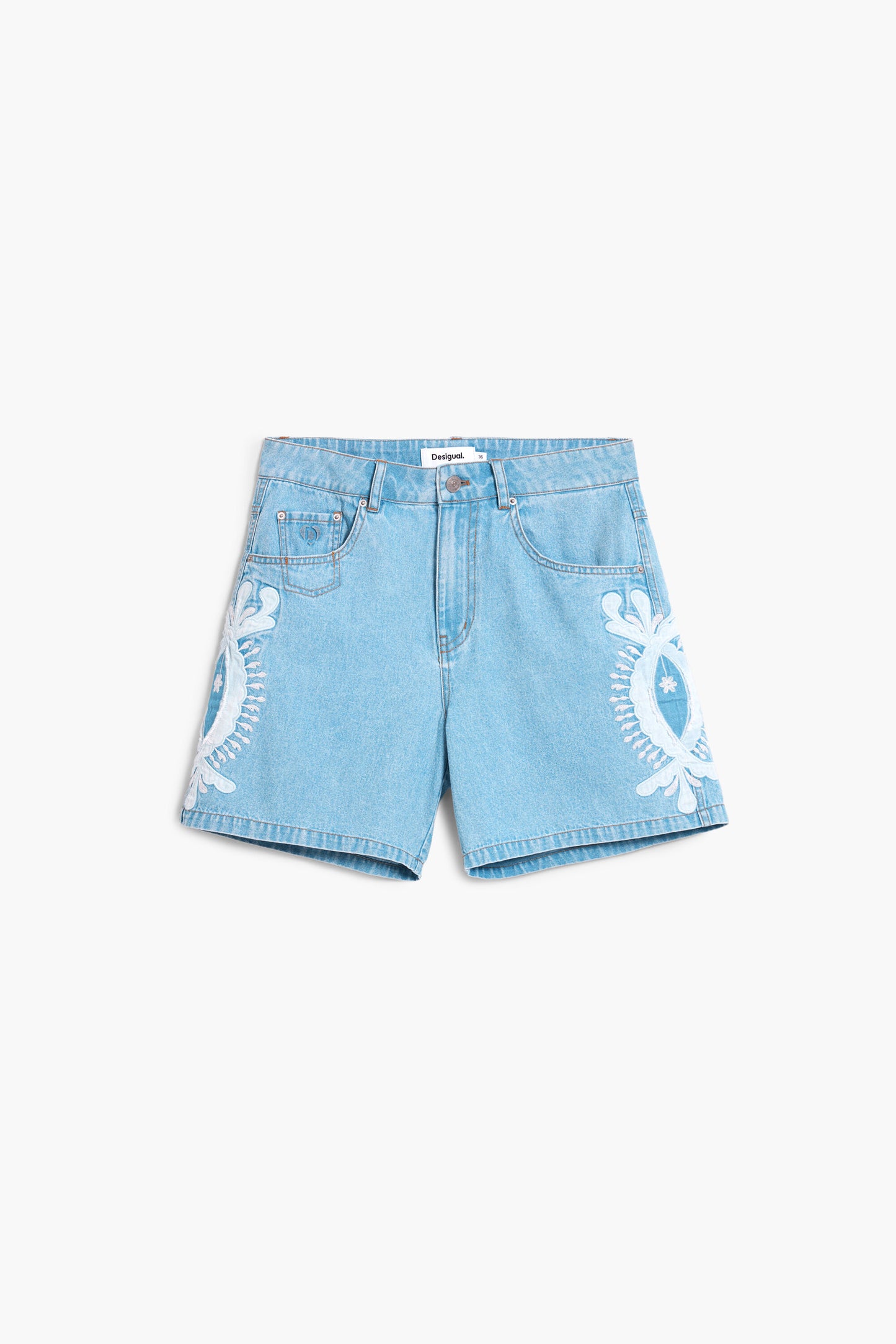 Embroidered denim bermuda