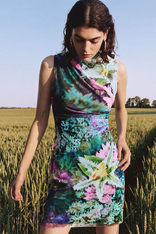Draped Floral Dress