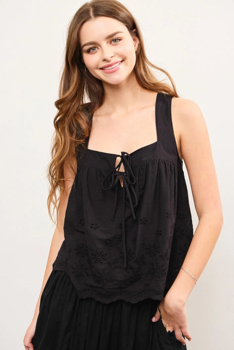 Tie Front Eyelet Top
