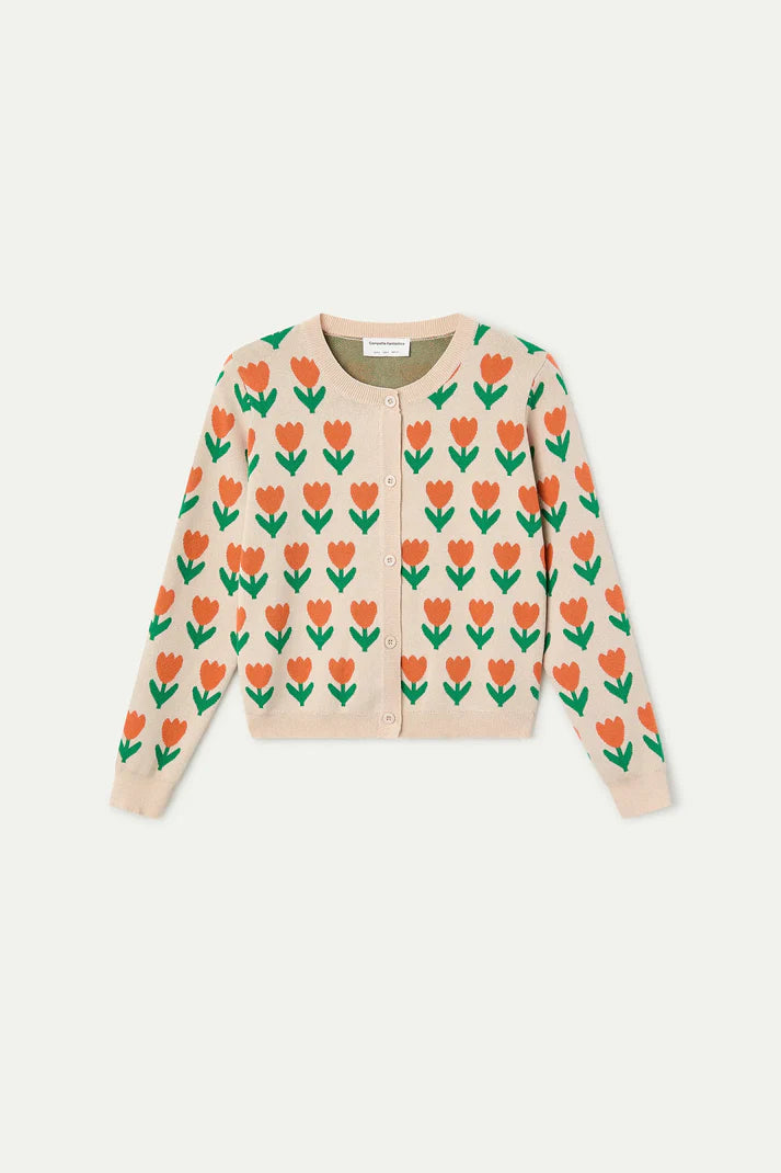 Orange Tulip print knit cardigan