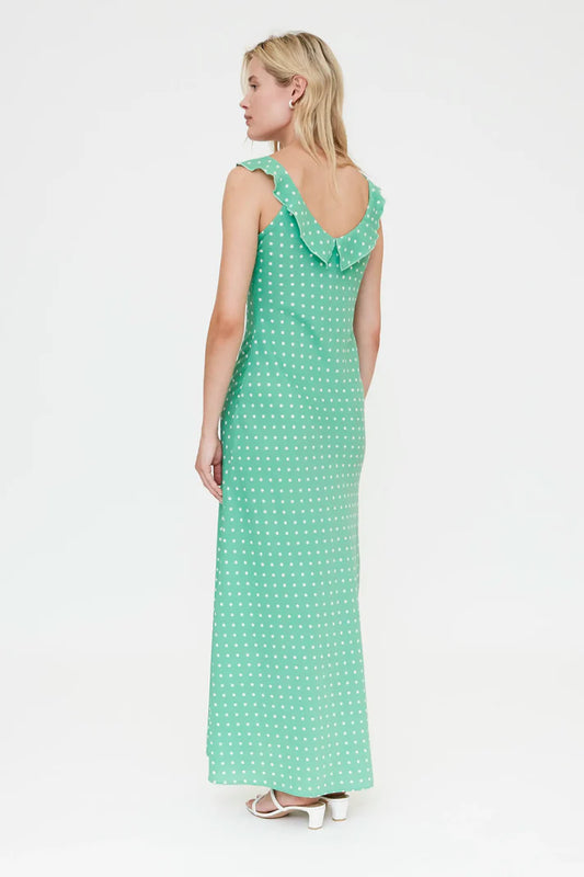Long dress with green mini dot print