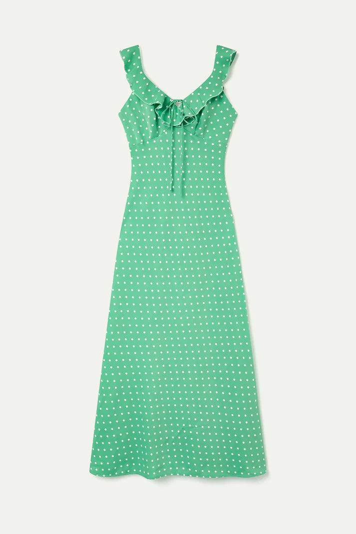 Long dress with green mini dot print