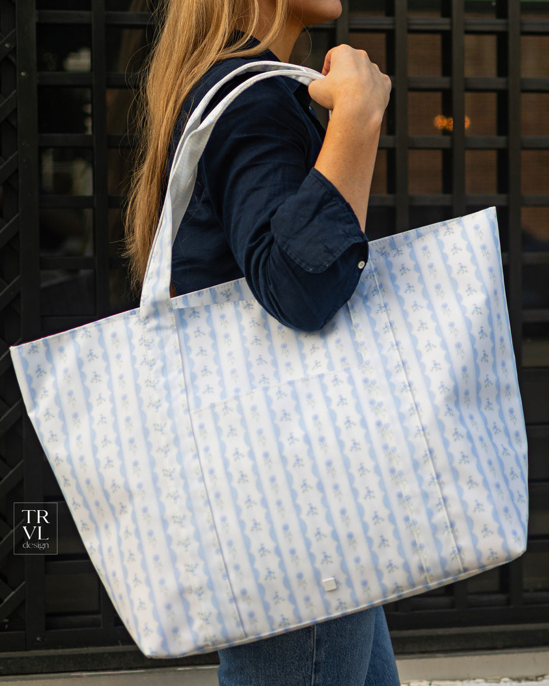 Jumbo Tote - X Large in Ribbon Floral Blue