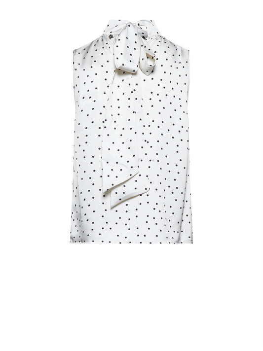 Sleeveless top with high neck and micro motif