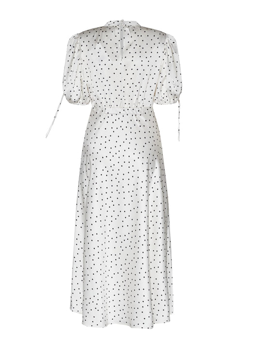 Long dress with graphic pattern and voluminous sleeves
