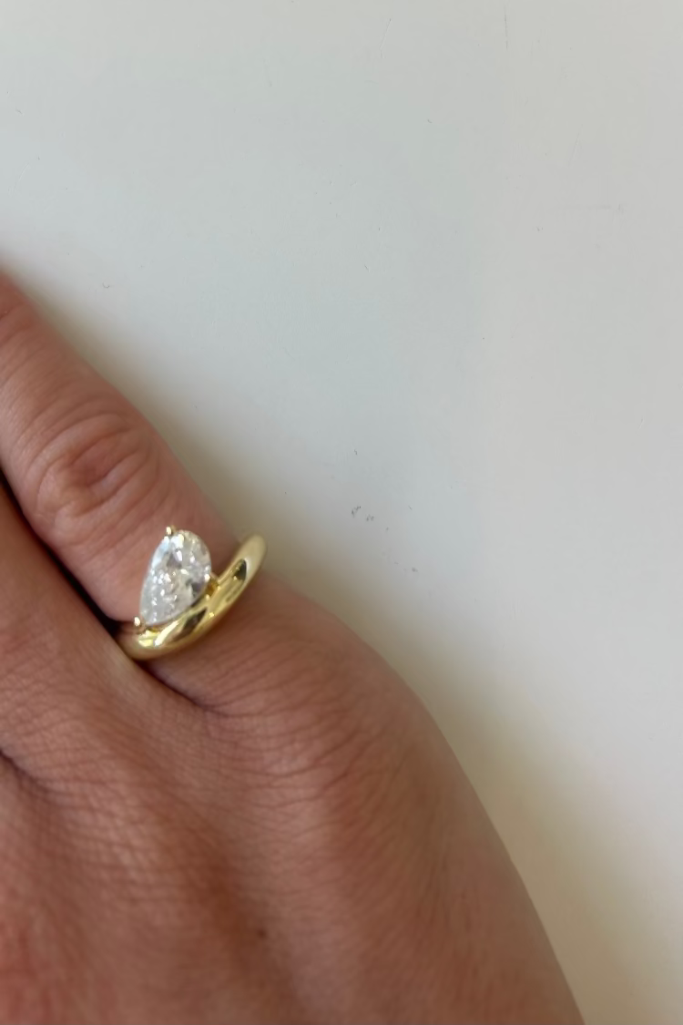 Pear Diamond Twist Pinky Ring