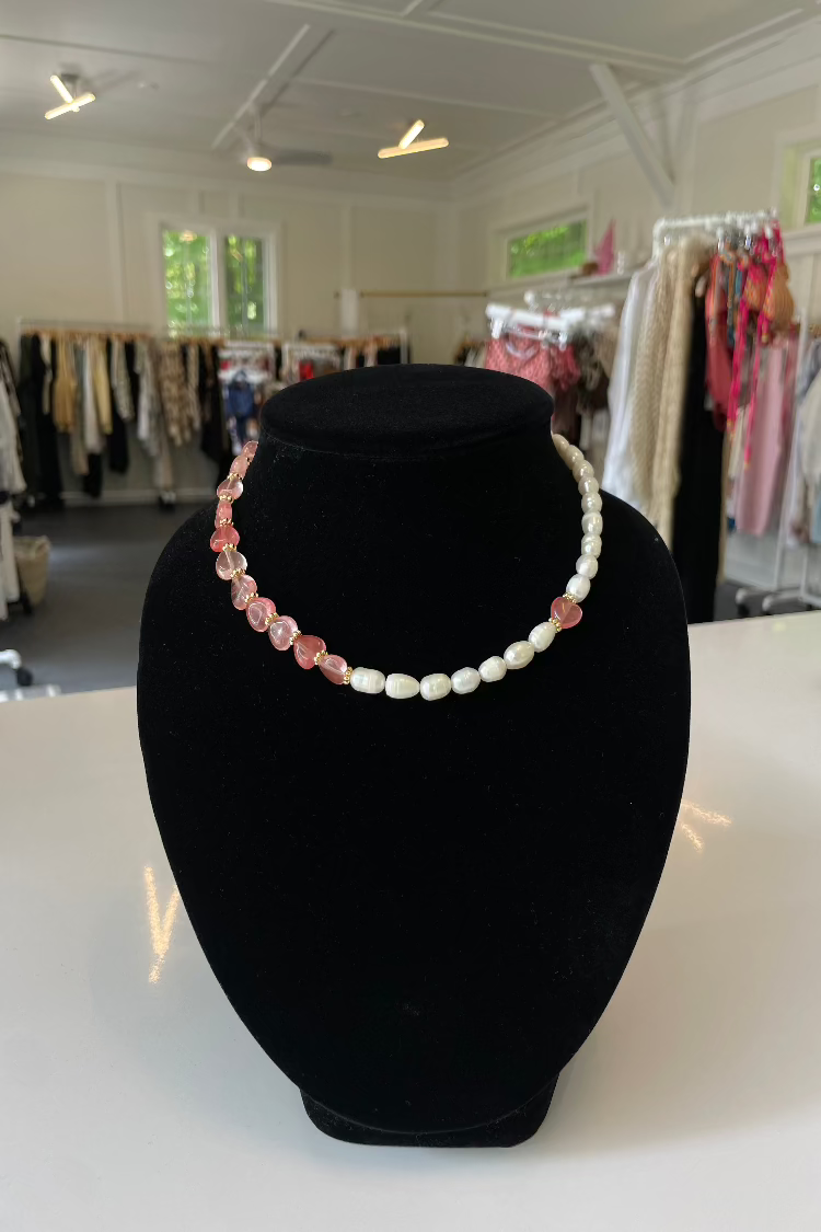 Pink Hearts and Pearl Necklace