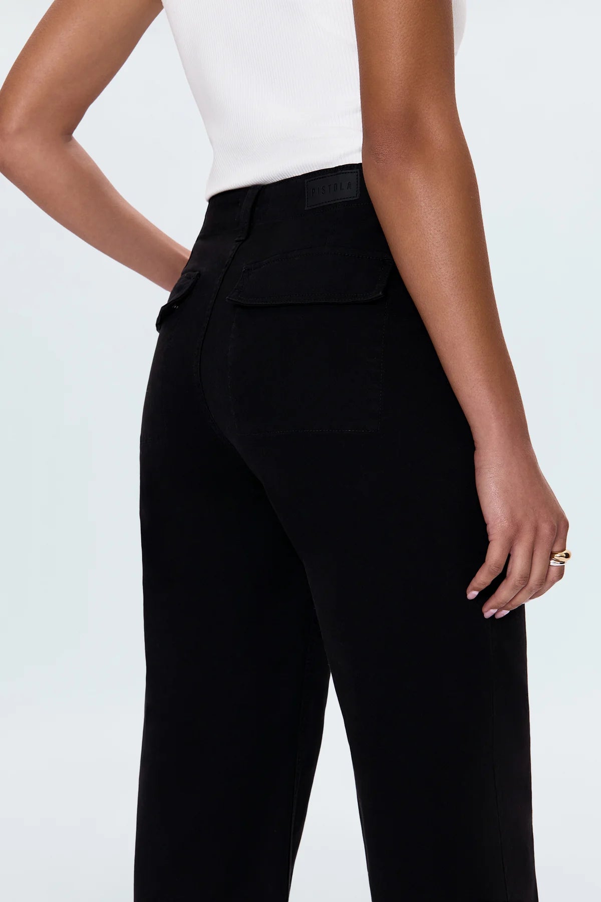 Sophia Wide Leg Utility Ankle Pant in Black