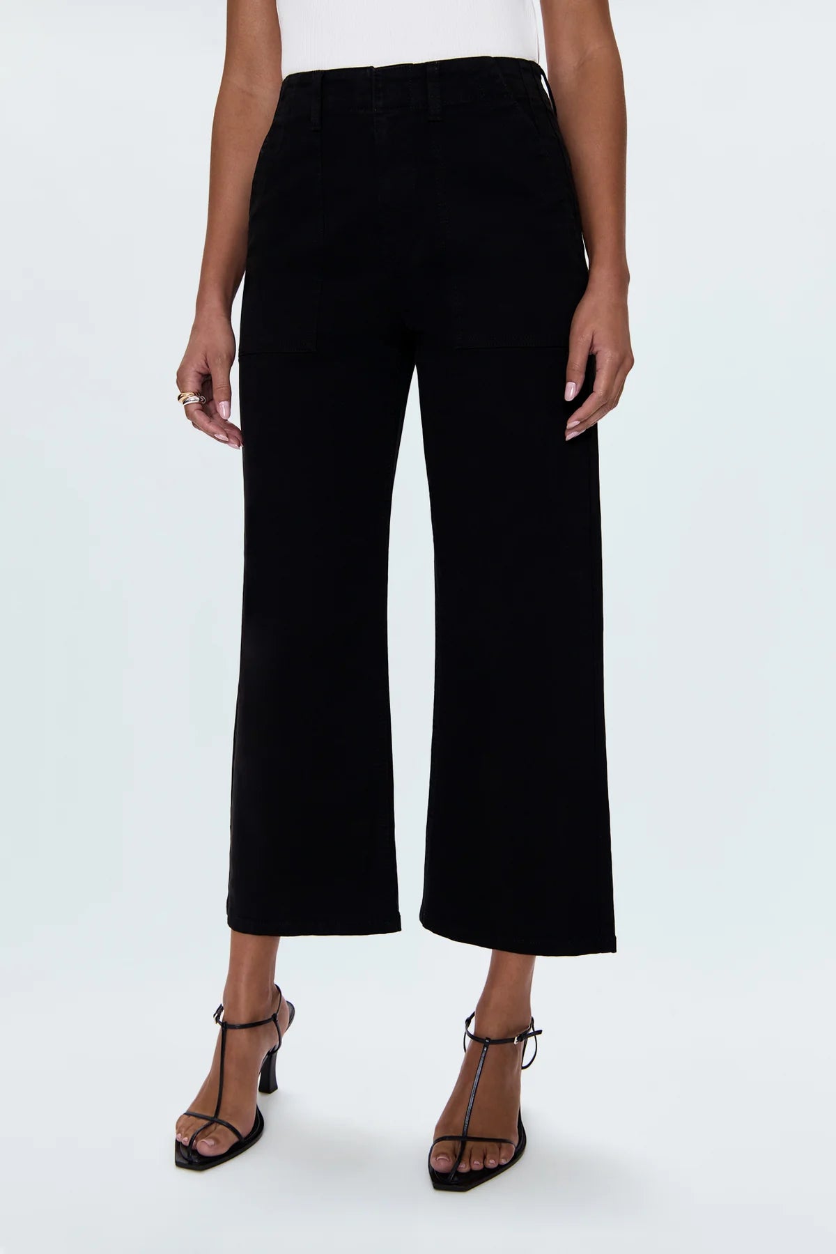 Sophia Wide Leg Utility Ankle Pant in Black