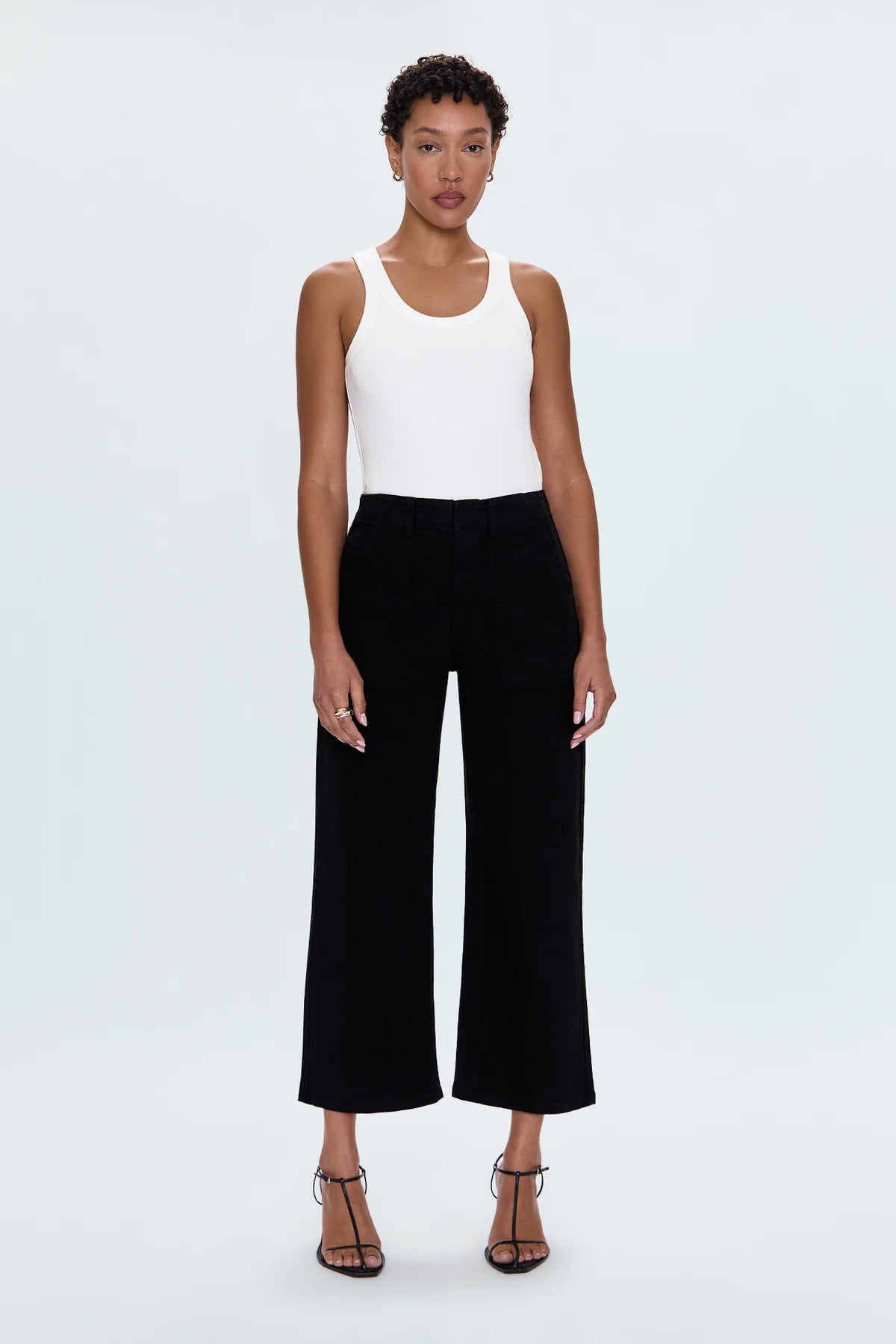 Sophia Wide Leg Utility Ankle Pant in Black