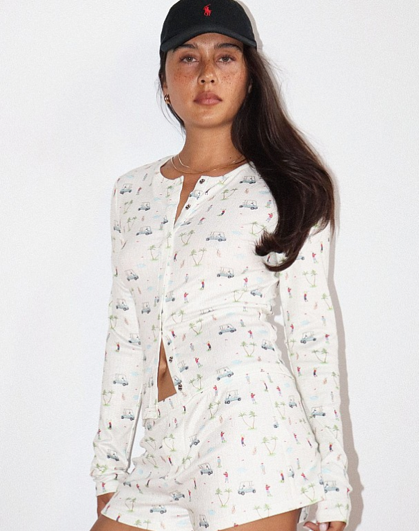 GOLF PRINT BUTTON CARDIGAN