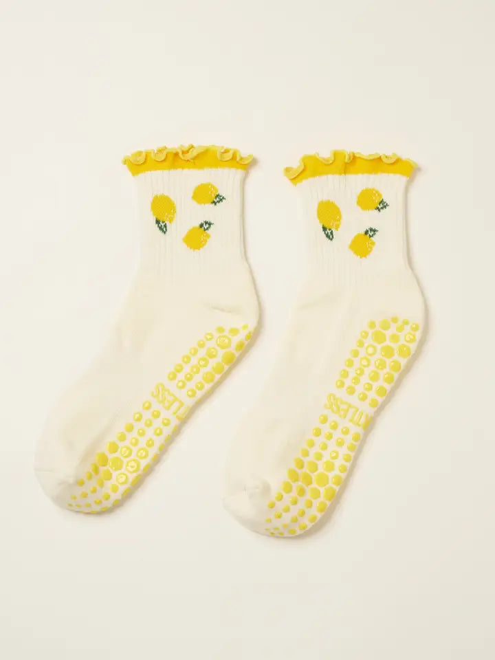 🍋 Lemon Ruffle Grip Sock, Pilates Socks