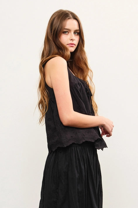 Tie Front Eyelet Top