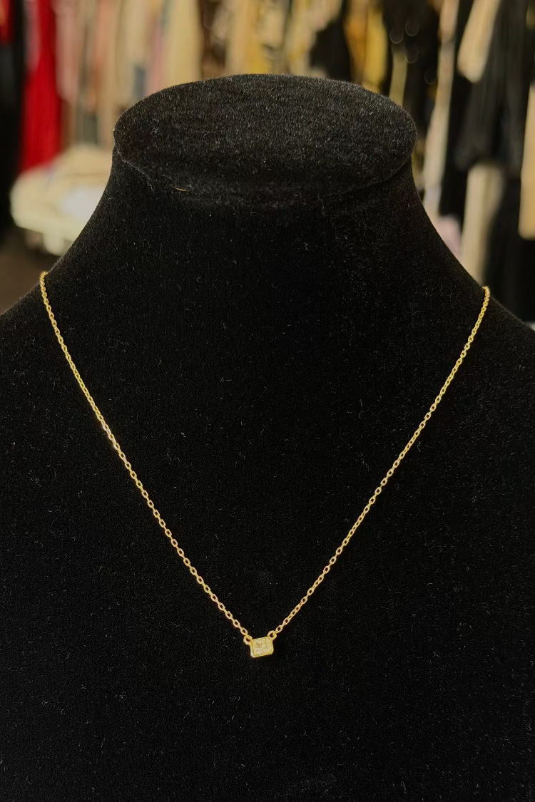 Small Square Gem Chain Necklace