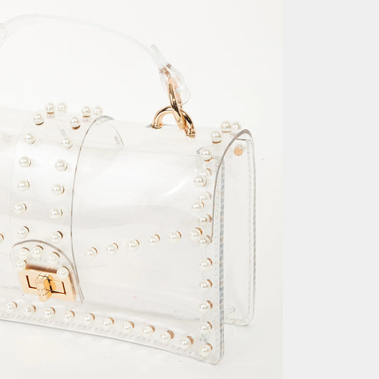 Clear Rhinestone Trim Crossbody Bag