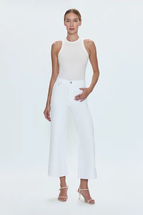 Lana Crop Cuff High Rise Ultra Wide Leg Jean - Vivid White