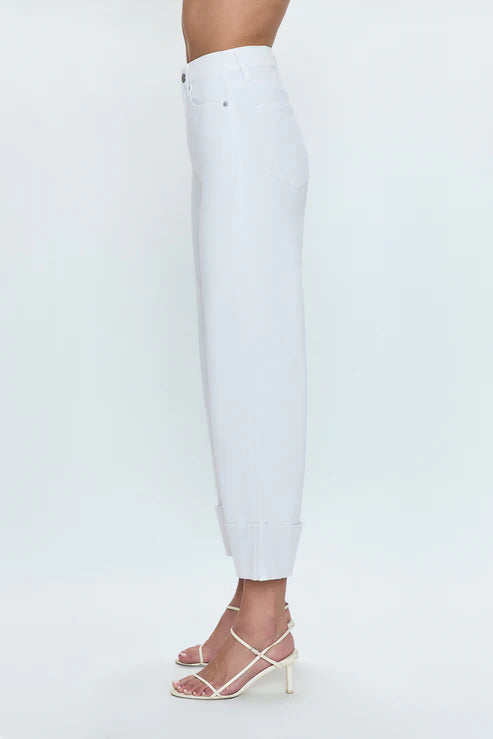 Lana Crop Cuff High Rise Ultra Wide Leg Jean - Vivid White