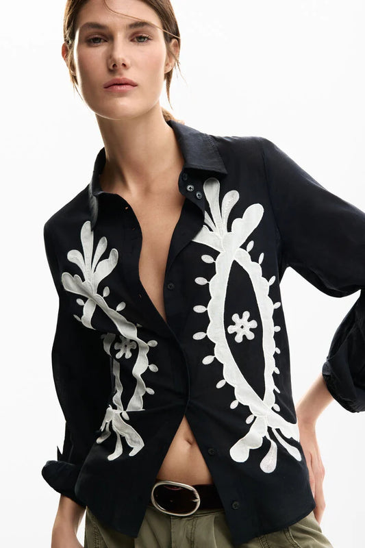 Embroidered Balloon Sleeve Shirt