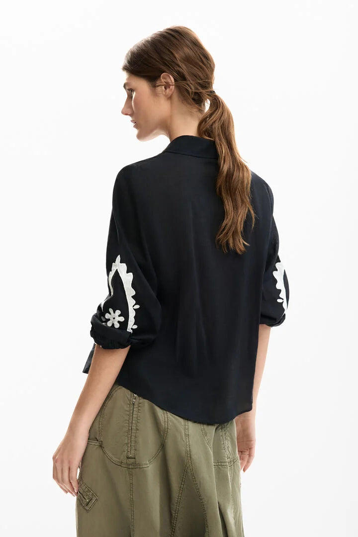 Embroidered Balloon Sleeve Shirt
