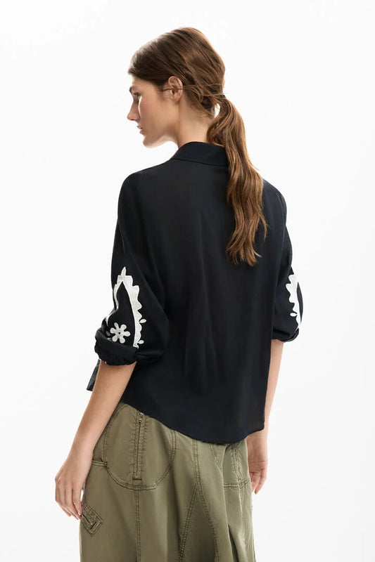 Embroidered Balloon Sleeve Shirt