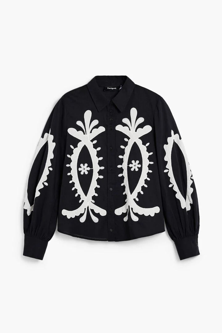 Embroidered Balloon Sleeve Shirt