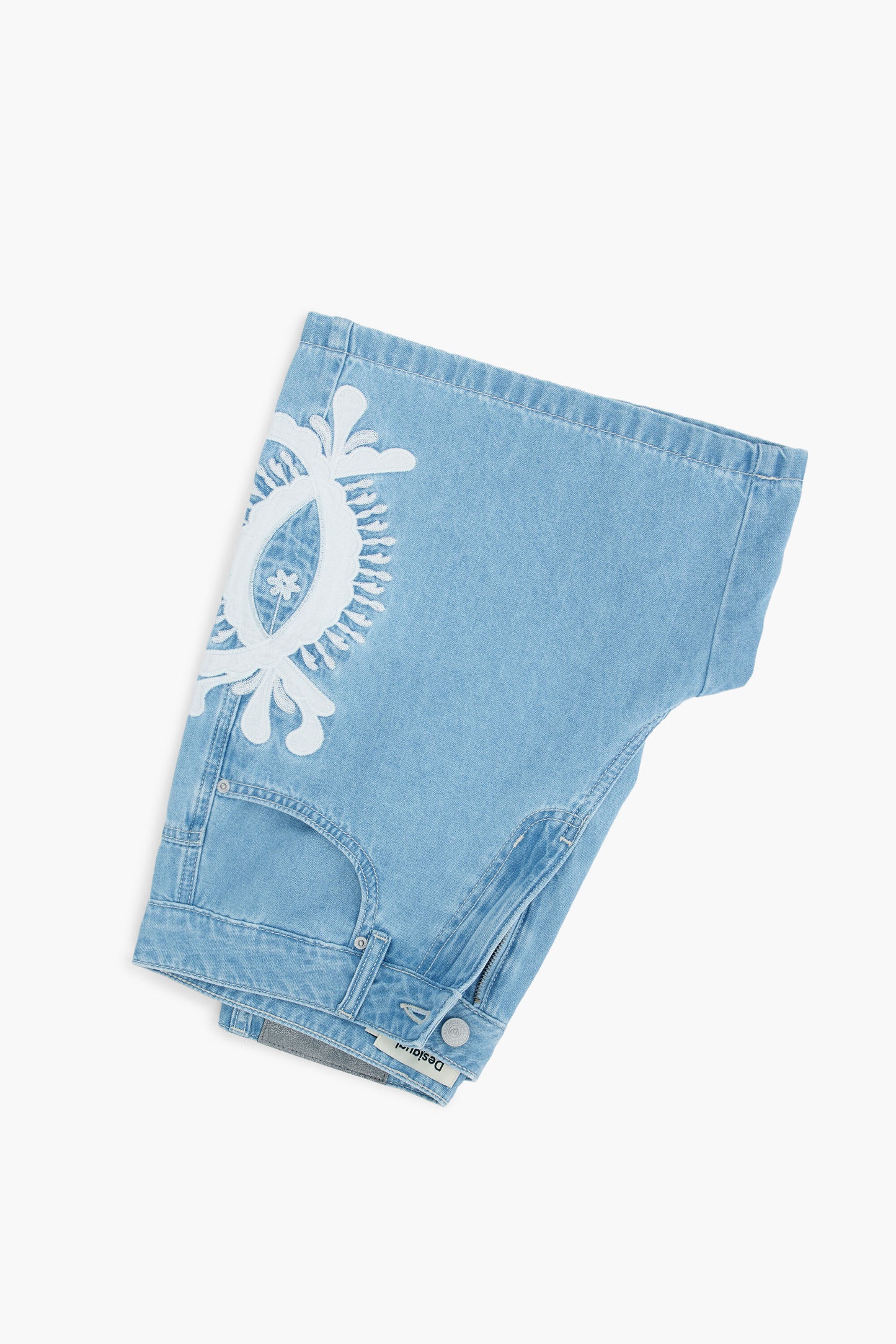 Embroidered denim bermuda