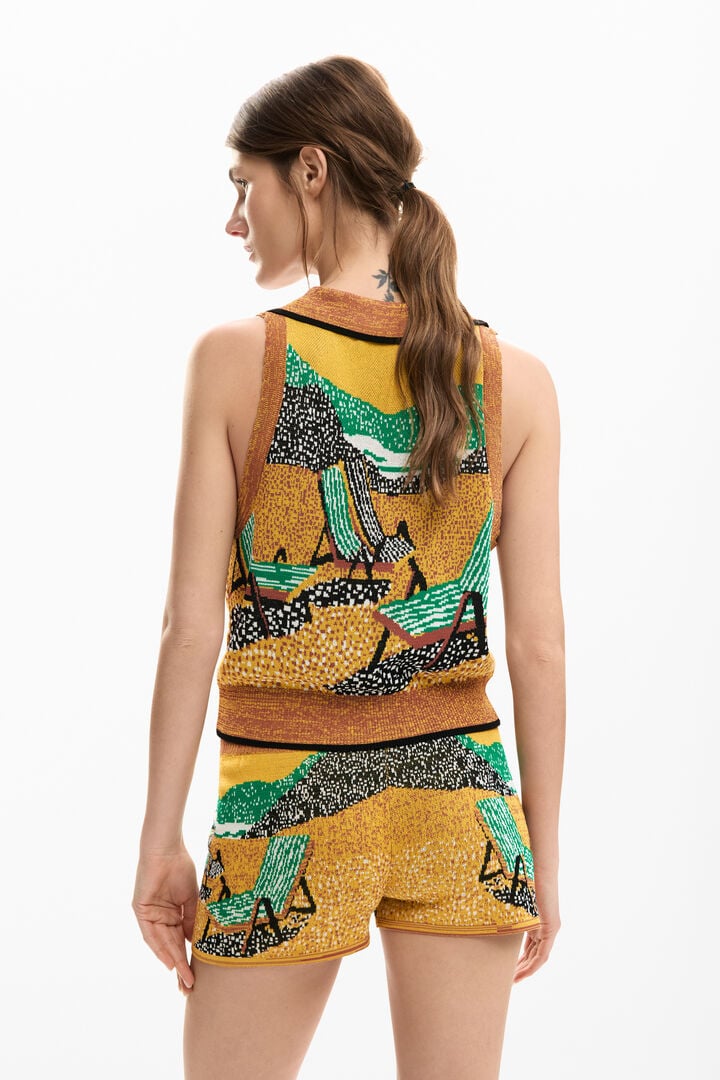 Sleeveless jacquard T-shirt