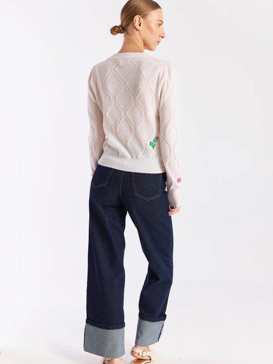 Lightweight Floral Stitch Crew Top
