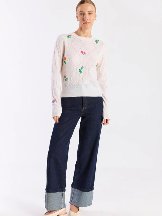Lightweight Floral Stitch Crew Top