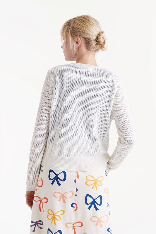 White Open Knit Cardigan