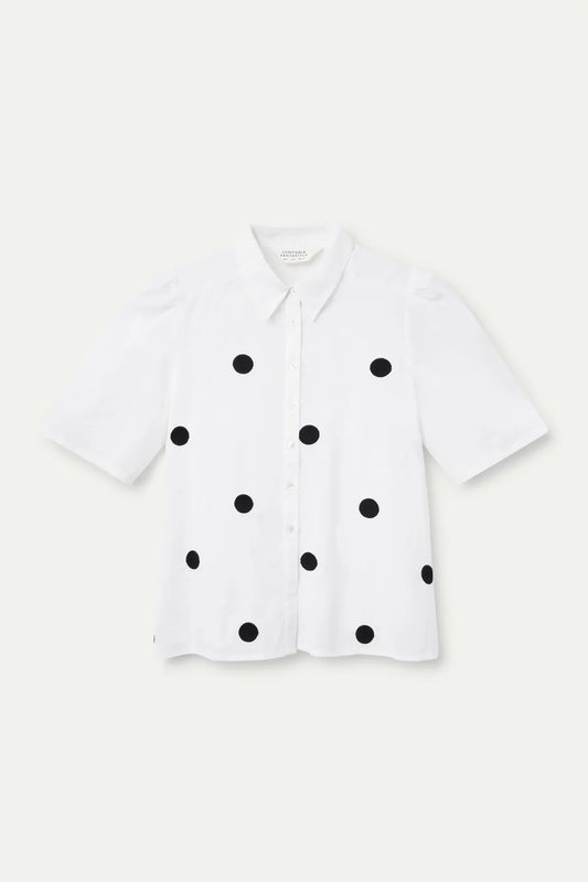 Short Sleeve Shirt With Black Polka Dot Print