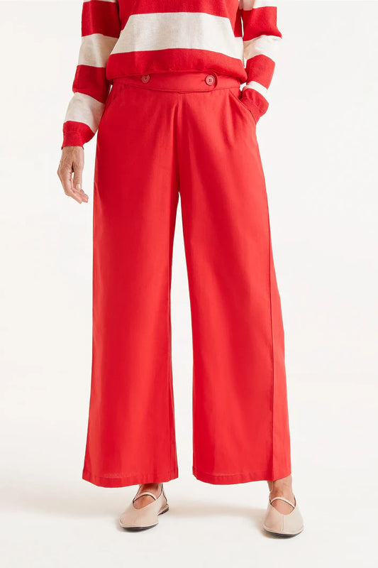Straight Leg Button Trousers in Red