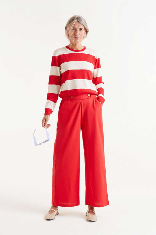 Straight Leg Button Trousers in Red
