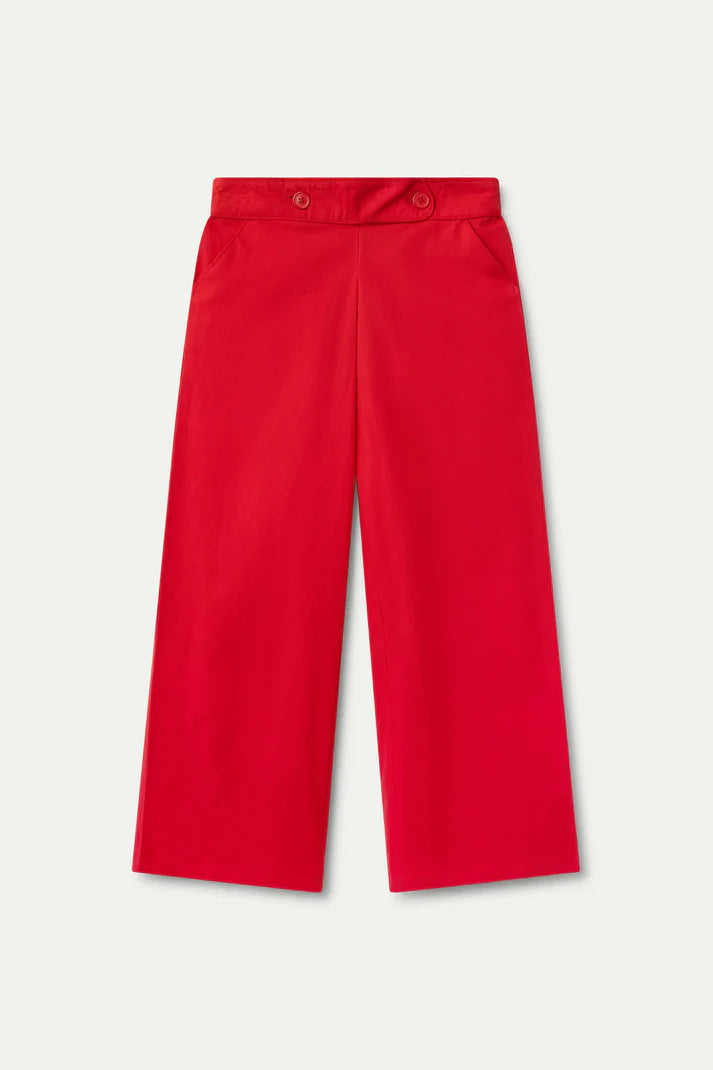 Straight Leg Button Trousers in Red