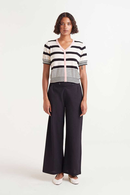 Straight Leg Button Trousers in Black