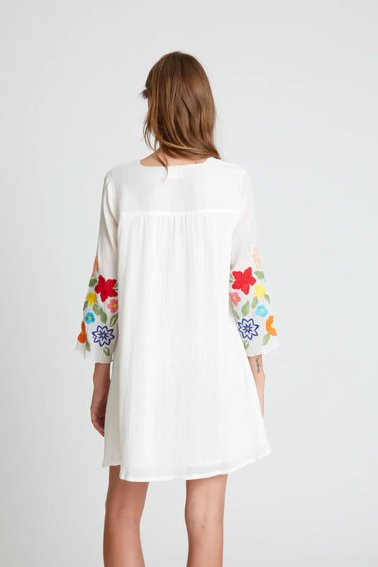 Short Dress with Embroidered Flowers