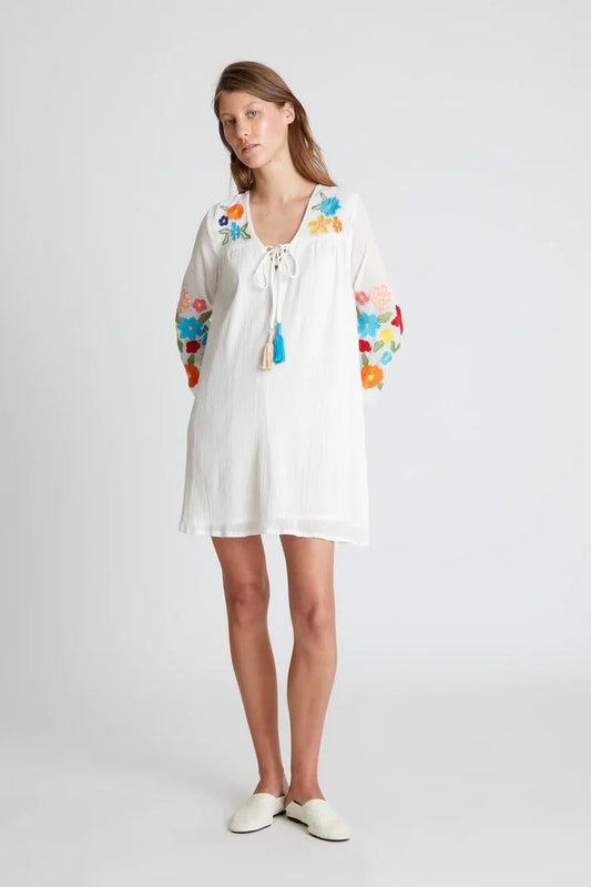 Short Dress with Embroidered Flowers