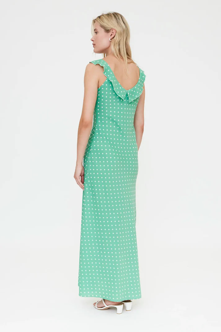 Long dress with green mini dot print