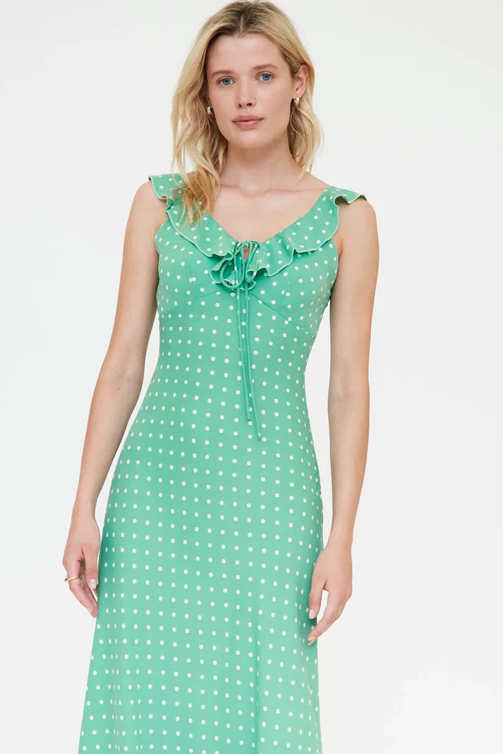 Long dress with green mini dot print