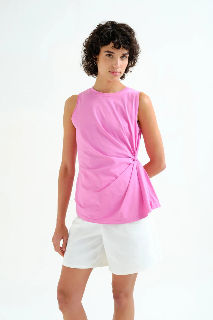 Pink 100% cotton shirt with draped detail