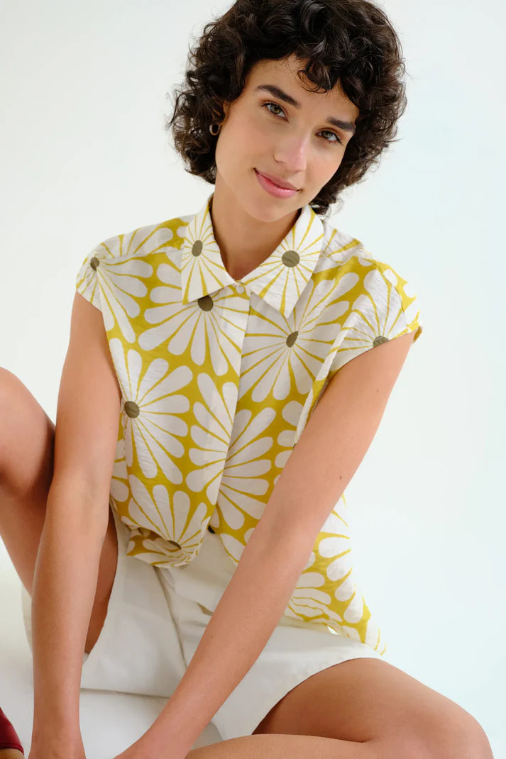 Shirt with Olive Flower print