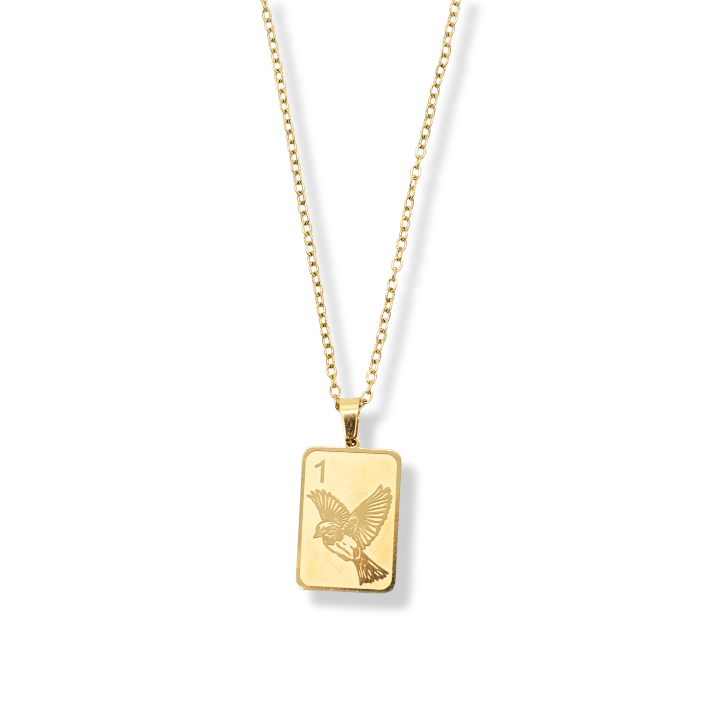 Mahjong Necklace, One Bam Bird Engraved Sparrow