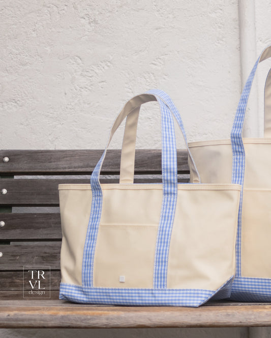 Medium Tote - Coated Canvas Natural with Gingham Sky Trim