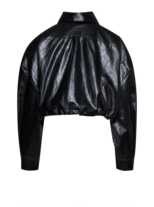 Short jacket with button closure and patch pockets