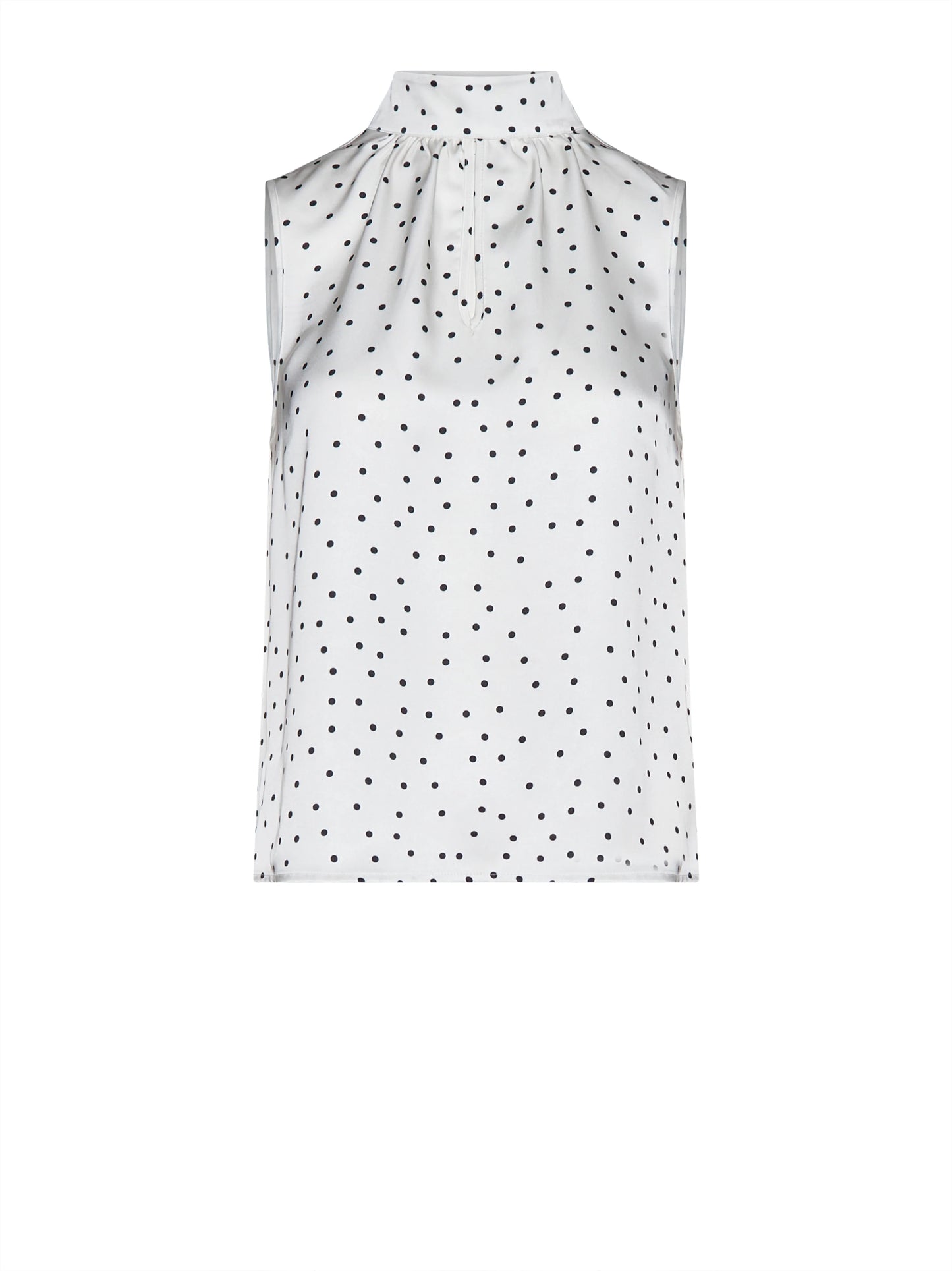Sleeveless top with high neck and micro motif