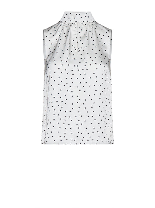 Sleeveless top with high neck and micro motif