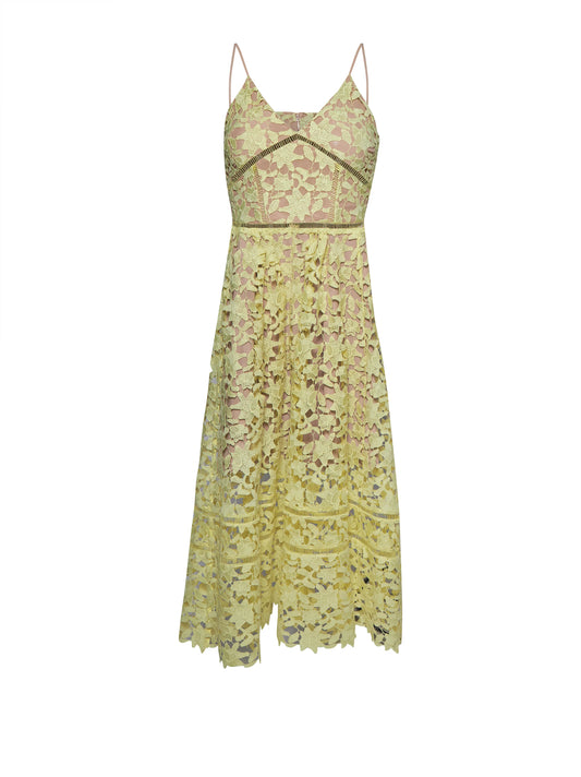 Long dress with openwork floral motif and refined design