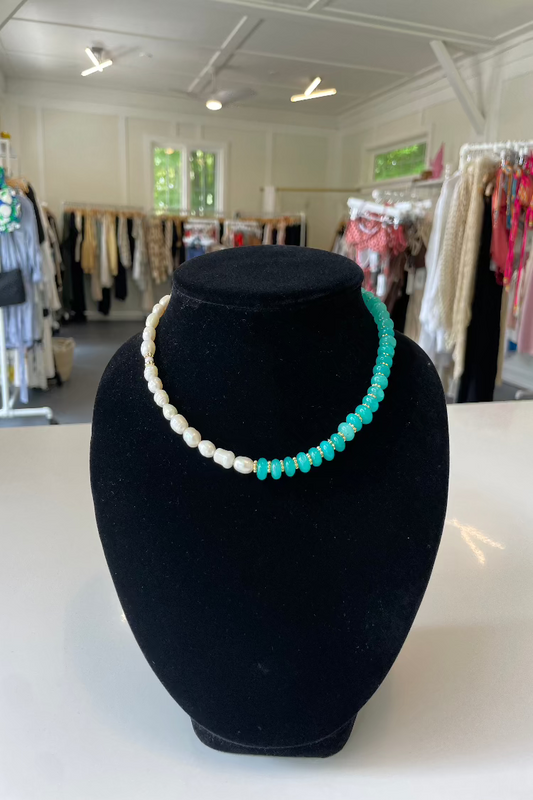 Turquoise Opal and Pearl Necklace