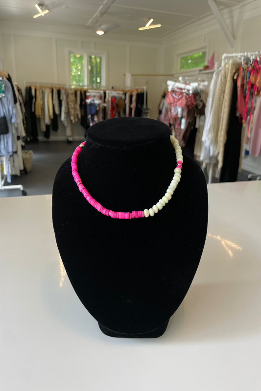 Butter Yellow Opals and Hot Pink Shell Beads Neclace